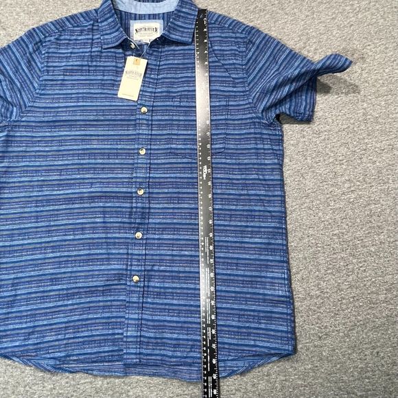 NWT North River Men's Stripe Shirt Short Sleeve Button Down Western/Work in Blue - Picture 9 of 11